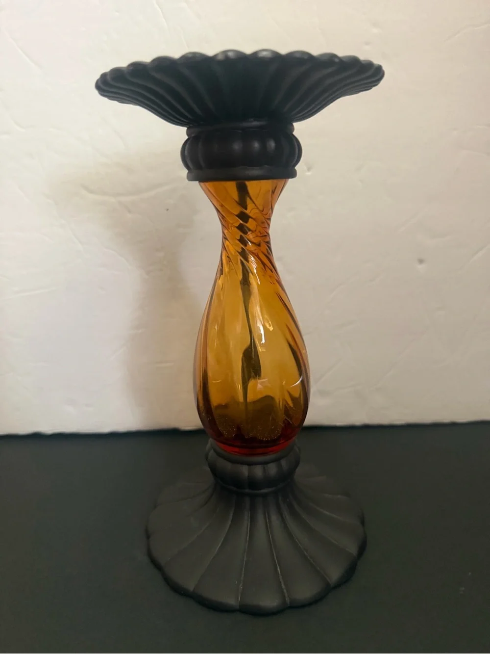 PartyLite Pair Amber Glass Candleholders with Black Bases 8” - Picture 12 of 16